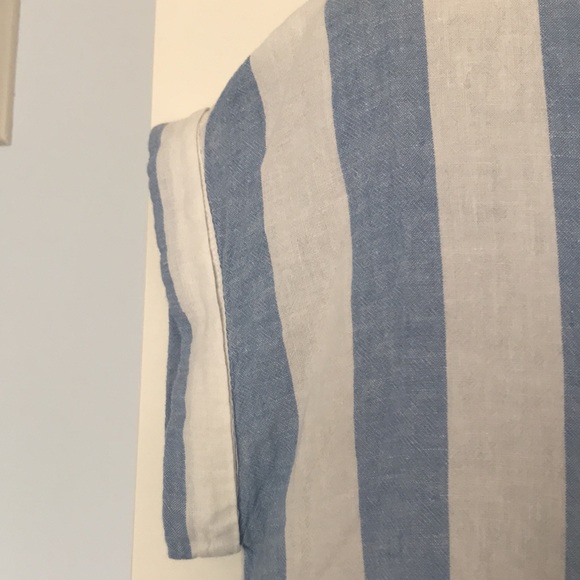 Lucky Brand blue and white striped linen blend short-sleeved shirt - Picture 2 of 9